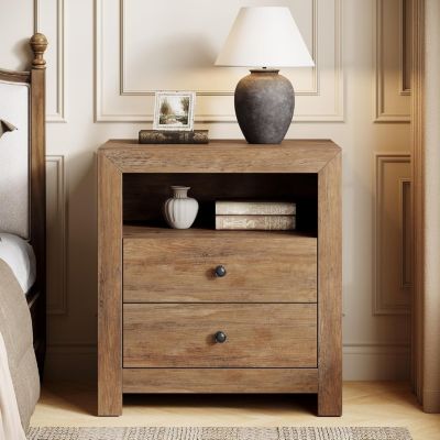 Nightstands Set of 2 Wood Farmhouse Night Stand with 2 Storage Drawers, Rustic End Side Table