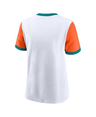Women's White/Orange Miami Dolphins Rewind Ringer T-Shirt