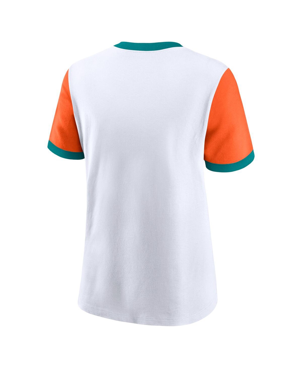Nike Women's White/orange Miami Dolphins Rewind Ringer T-shirt In White,orange