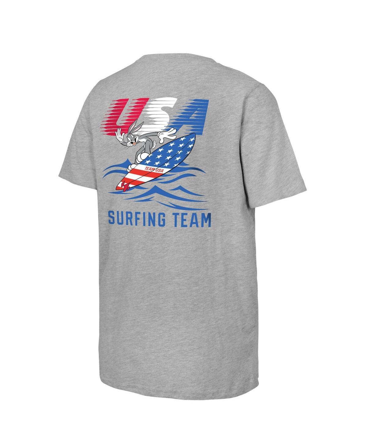 OUTERSTUFF BIG BOYS AND GIRLS BUGS BUNNY HEATHER GRAY TEAM USA LOONEY TUNES SURFING TEAM T-SHIRT
