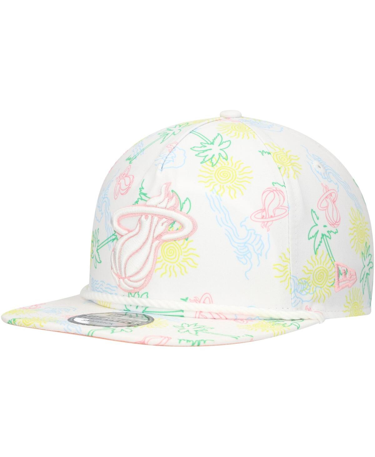 NEW ERA MEN'S WHITE MIAMI HEAT PALM TREES AND WAVES GOLFER ADJUSTABLE HAT 