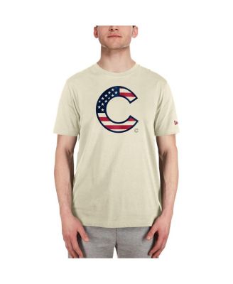 Men's Cream Chicago Cubs 4th of July Flag Fill T-Shirt