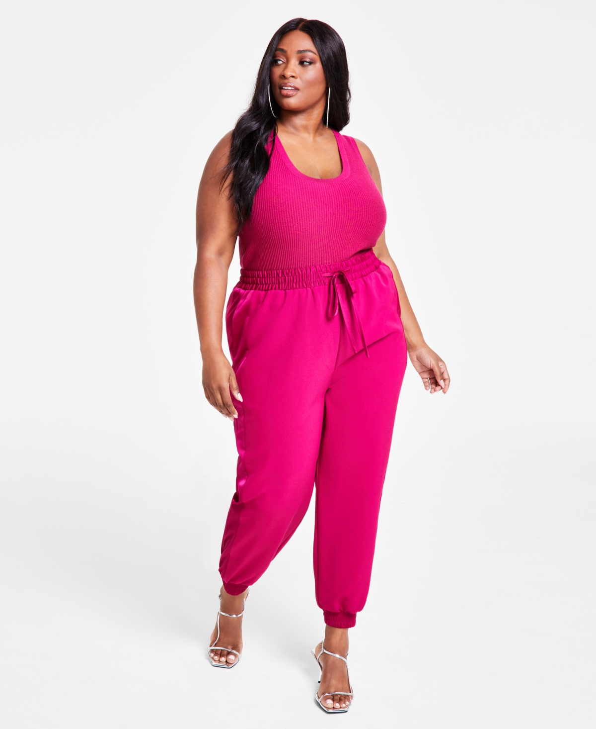 Nina Parker Trendy Plus Size Wide-leg Joggers In Sangria