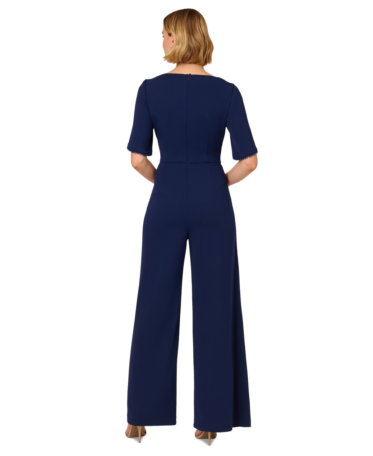 Adrianna Papell Women's Pearl Trim Tulip-Sleeve Draped Jumpsuit