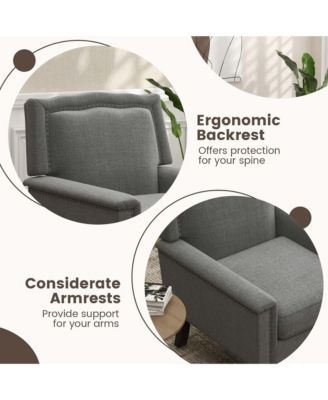  Single Unit Chenille Fabric & Rubber Wood Legs Thick Cushion, Mid-Century Modern Style, Armrest Living Room Armchair