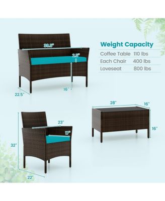 8 PCS Patio Furniture Set with Washable Cushions and Tempered Glass Coffee Table