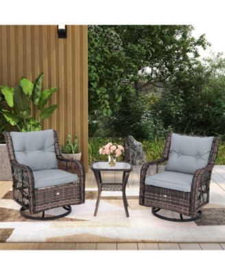 3 PCS Patio Furniture Set Rocking Chairs Set of 2 with Glass Top Side Table
