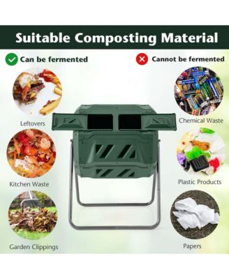 42-Gal Compost Bin Dual Chamber Composting Tumbler with 2 Sliding Doors Metal Frame