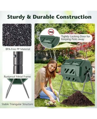 42-Gal Compost Bin Dual Chamber Composting Tumbler with 2 Sliding Doors Metal Frame