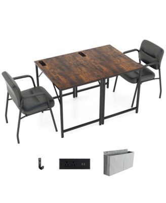 32" Meeting Room Desk Set of 6 with Charging Station & Headphone Hook Metal Frame