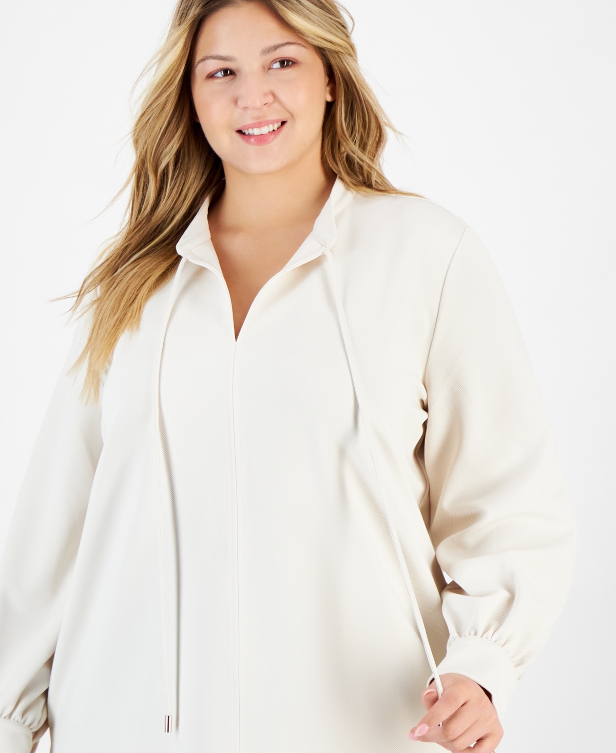 Anne Klein Plus Size Tie-Neck Poet-Sleeve Tunic