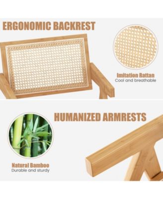 Set of 4 Rattan Accent Chairs Mid Century Dining Armchair Bamboo Frame Kitchen