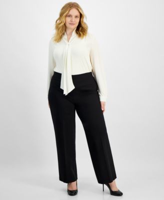 Anne Klein Plus Size Compression Pull On Wide Leg Trousers Macy s