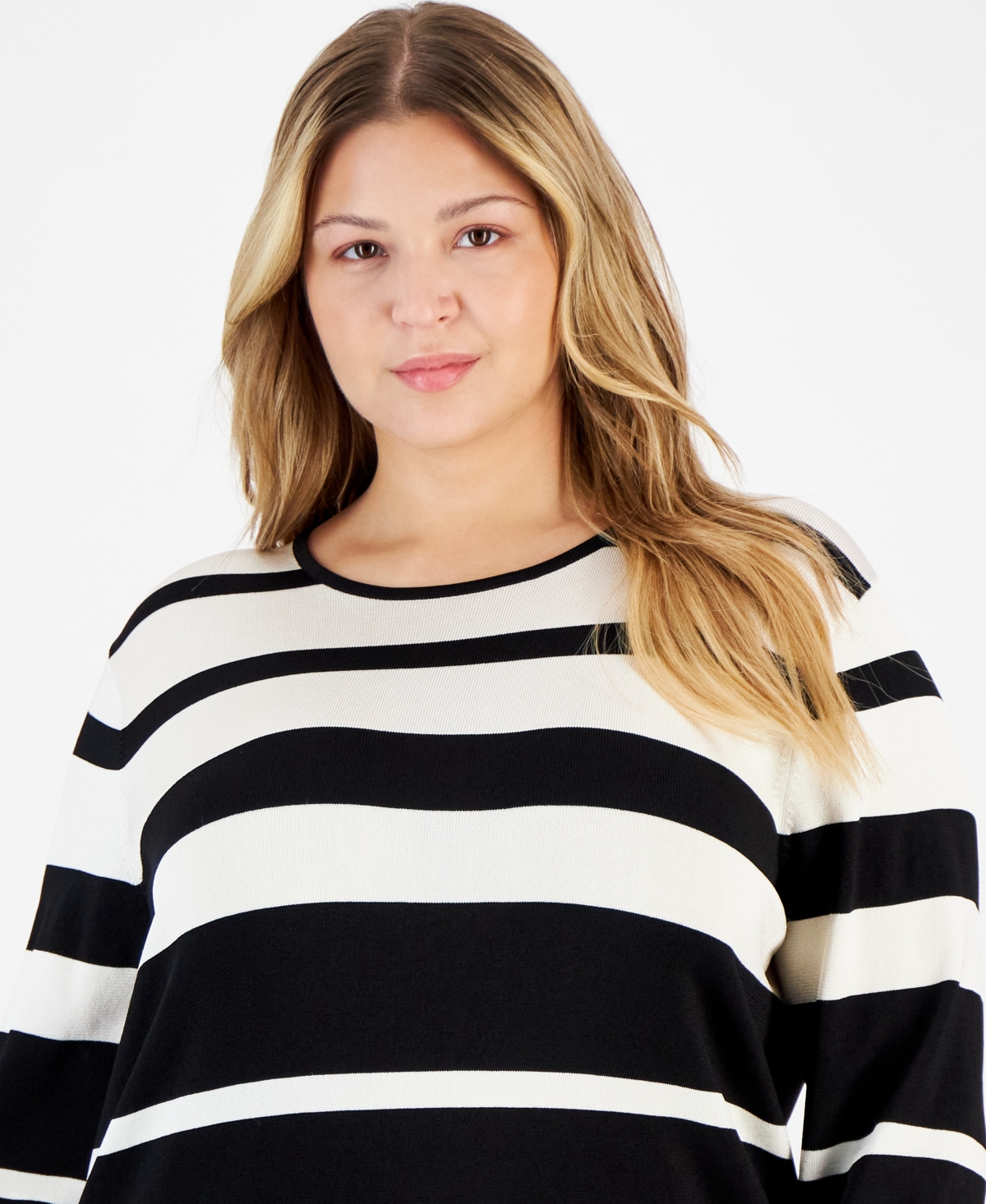 ANNE KLEIN PLUS SIZE VARIEGATED-STRIPE SWEATER 
