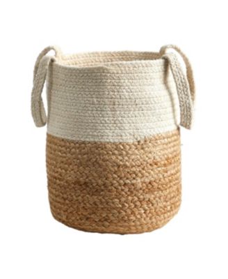 12.5 Inch Jute and Cotton Basket Handmade Brown Storage Basket