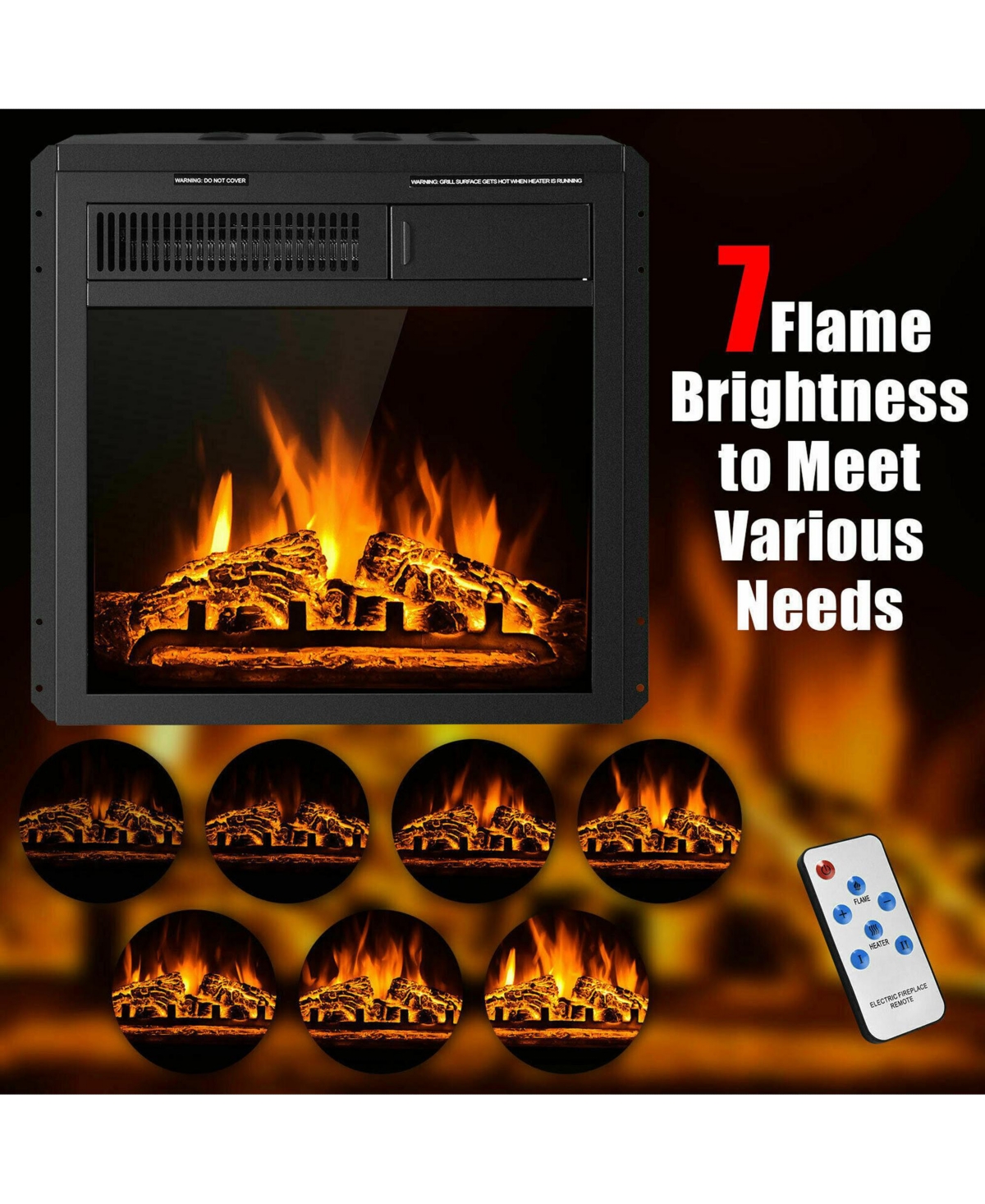 Gymax 63'' Fireplace Tv Stand W/18'' 1500W Electric Fireplace up to 70''- Black