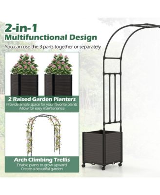 6.6 FT Tall Metal Garden Arbor with 2 Raised Garden Planters Arch Trellis Outdoor