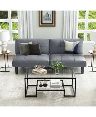 Convertible Folding Futon Sofa Bed with 6-Position Adjustable Backrest Cushion