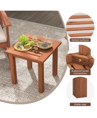 3 PCS Patio Furniture Set with 2 Seat Cushions Coffee Table Solid Wood Chairs