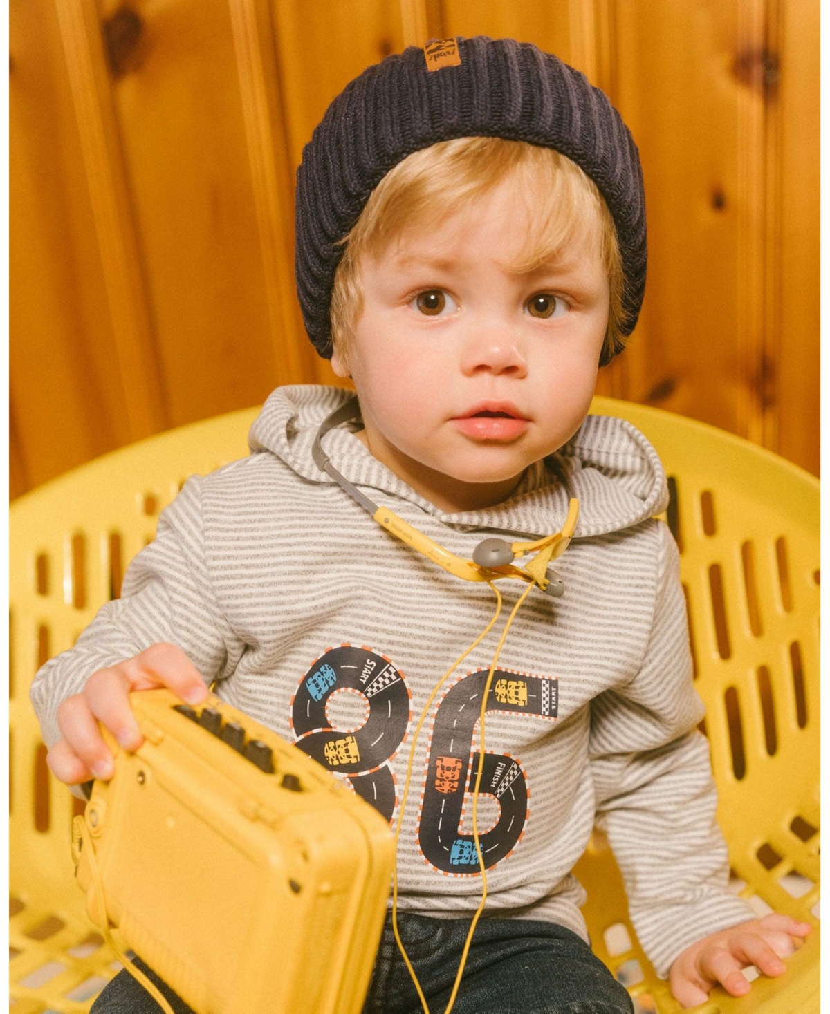 Deux par Deux Baby Boys Baby Super Soft Hooded T-Shirt With Print- Gray stripe