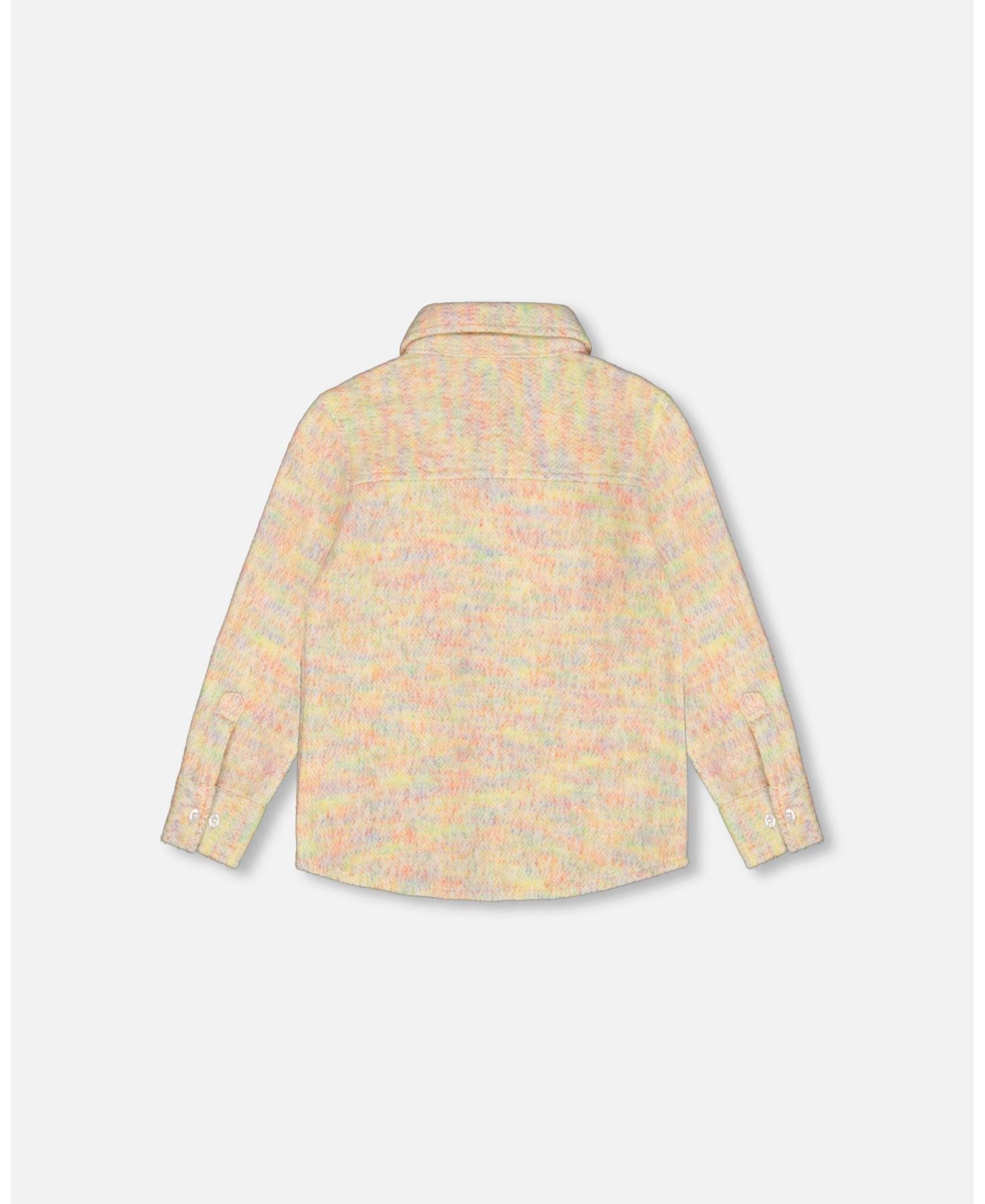Deux par Deux Big Girls Button Down Felt Overshirt Light Beige Multicolor - Beige and multicolor
