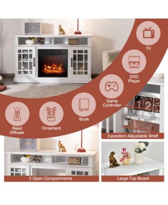 48'' TV Stand Console Cabinet w/ Fireplace Entertainment Center For Living Room Natural