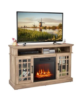 48'' TV Stand Console Cabinet w/ Fireplace Entertainment Center For Living Room Natural