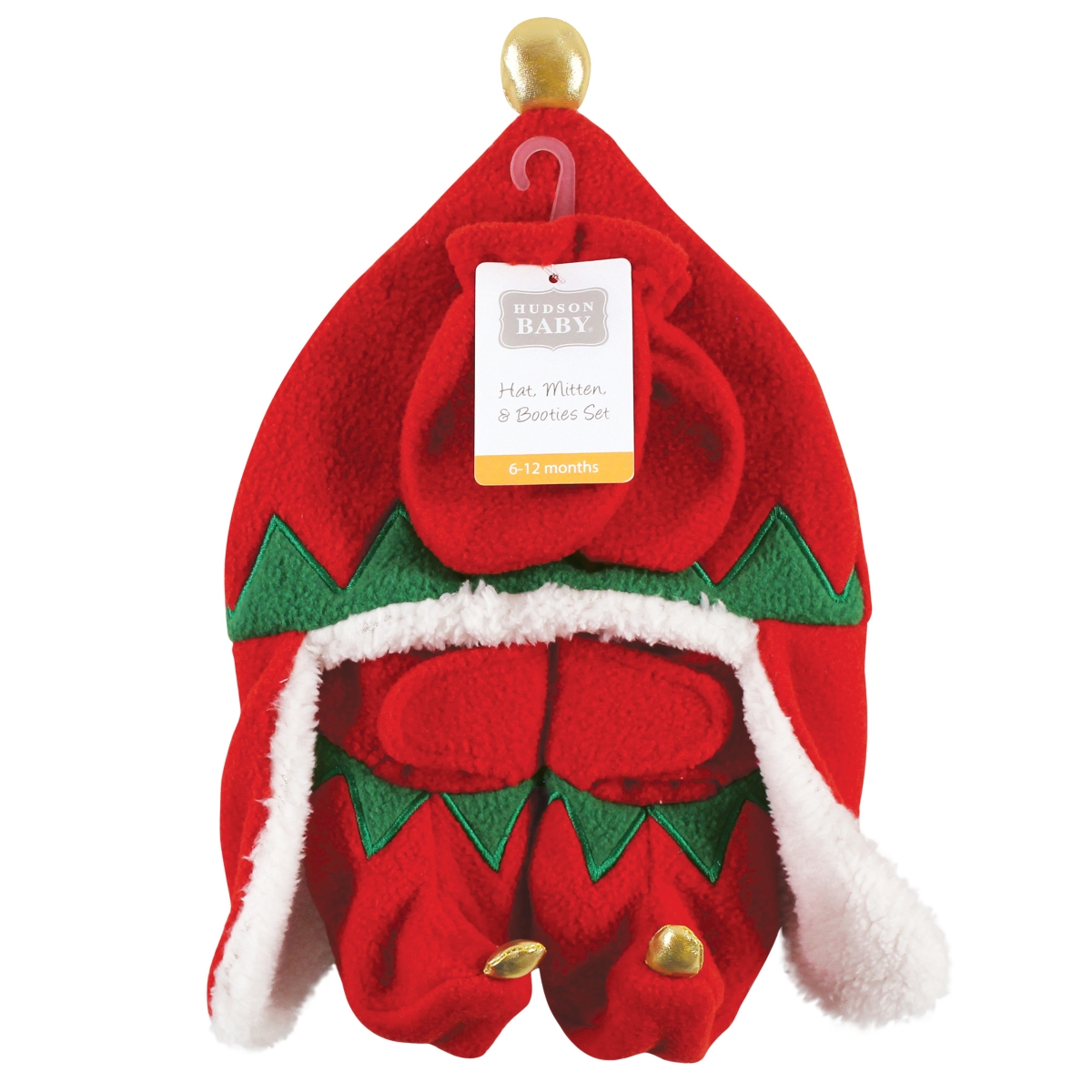 Hudson Baby Baby Boys Trapper Hat, Mitten and Bootie Set,- Red elf