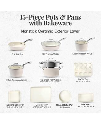 Hammered Cream 15-Piece Nonstick Cookware and Bakeware Set