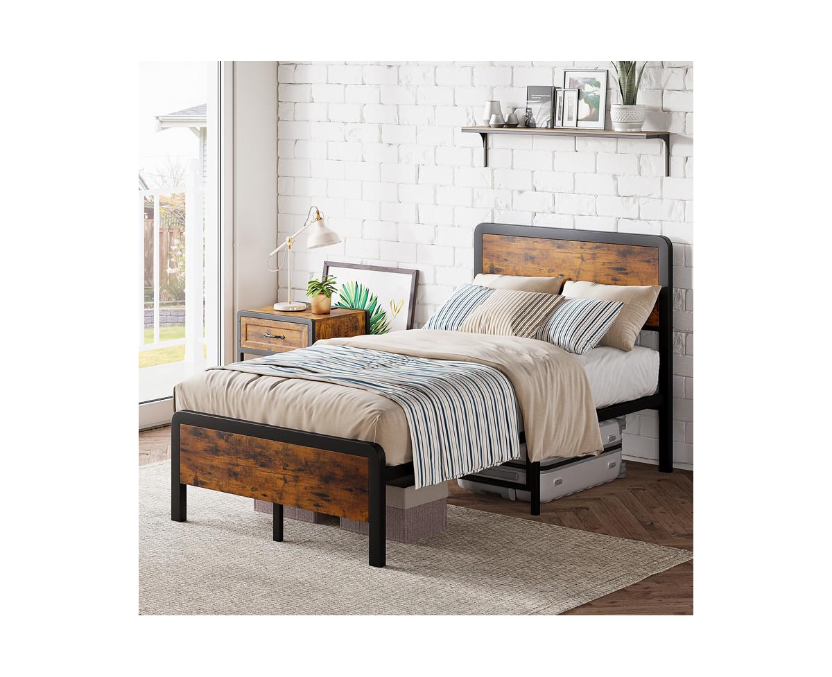gaomon Metal Bed Frame with Rustic Vintage Wood Headboard, Platform Bed Frame Mattress Foundation with Safe Rounded Corners & Strong Metal Slats Suppo