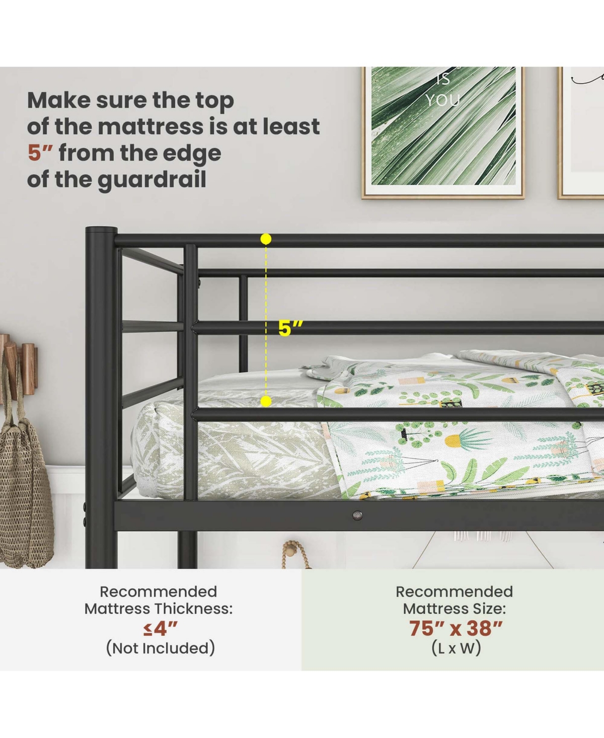Twin Metal Loft Bed Frame with Ladder Loft Bed with Safety Guardrails