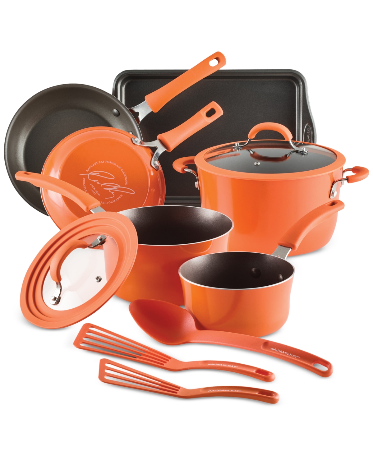 Rachael Ray Cook + Create Aluminum Nonstick Cookware Set, 11 Piece In Orange