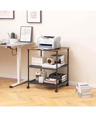 3-Tier Printer Stand Rolling Fax Cart with Adjustable Shelf & Swivel Wheel