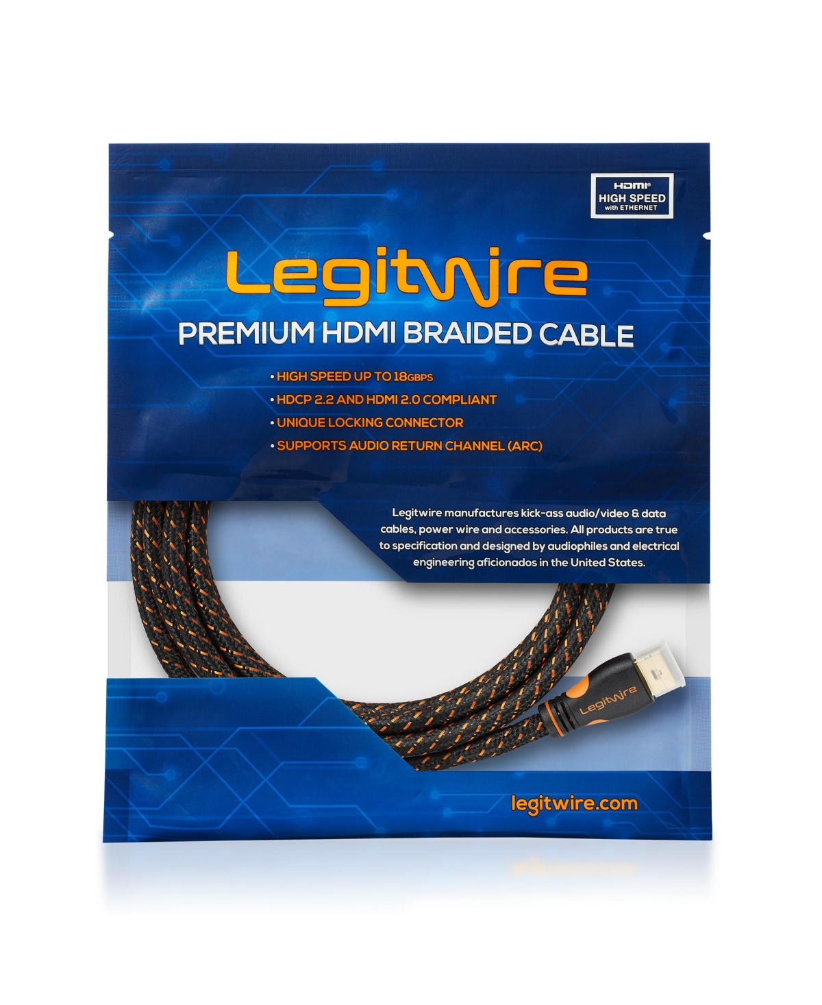 LegitWire 10 ft 4K High Speed Hdmi Cables, 5 Pack - 18Gbps Hdmi 2.0 (4K 60hz Hdr Uhd 4:4:4 Chroma) - Ethernet - Locking Head - Deep Color Ultra Hd wit