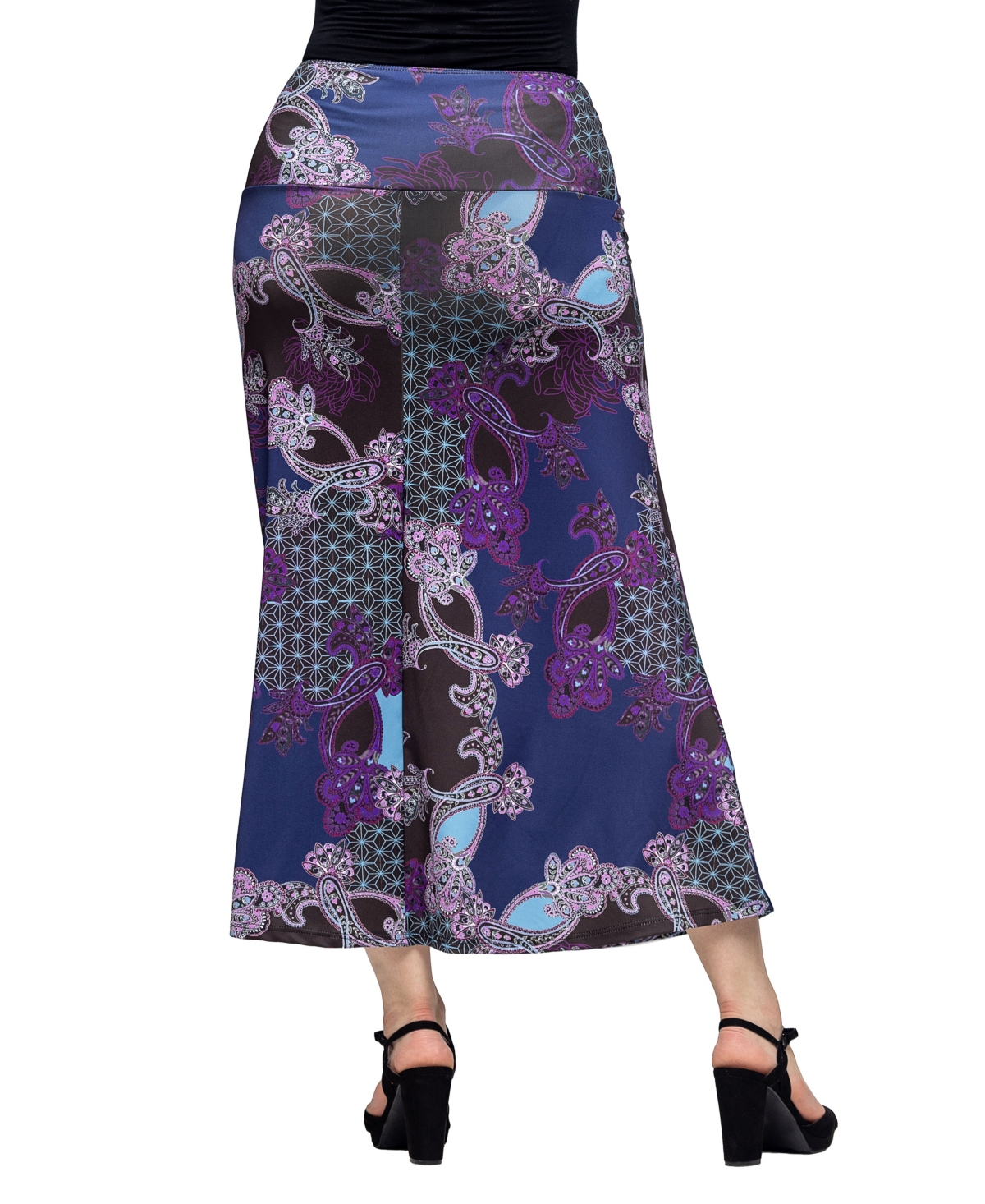 Shop 24seven Comfort Apparel Women's Paisley Print Elastic Waist A Line Maxi Skirt In Purple Multi
