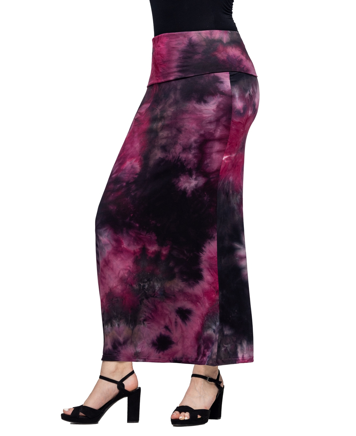 Shop 24seven Comfort Apparel Women's Pink Tie Dye Fold Over Waist Maxi Skirt In Brown Multi