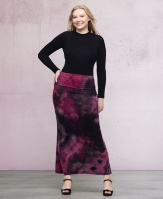 Women's Pink Tie Dye Fold Over Waist Maxi Skirt