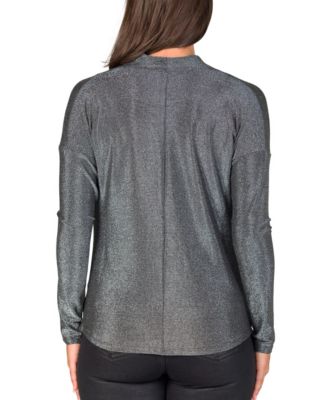 Women's Cowl Neck Long Sleeve Shimmery Fabric Top