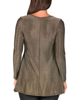 Women's Scoop Neck Long Sleeve Shimmery Fabric Tunic Top