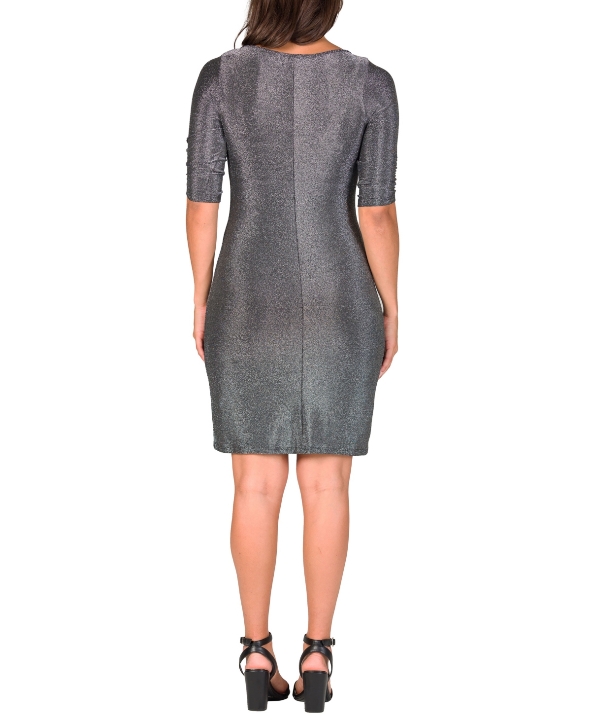 24seven Comfort Apparel Women's Elbow Length Sleeve Bodycon Mini Party Dress In Sliver