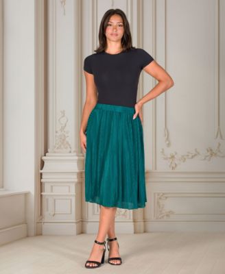 Women's Elegant Pleated Elastic Waist Party Midi Skirt