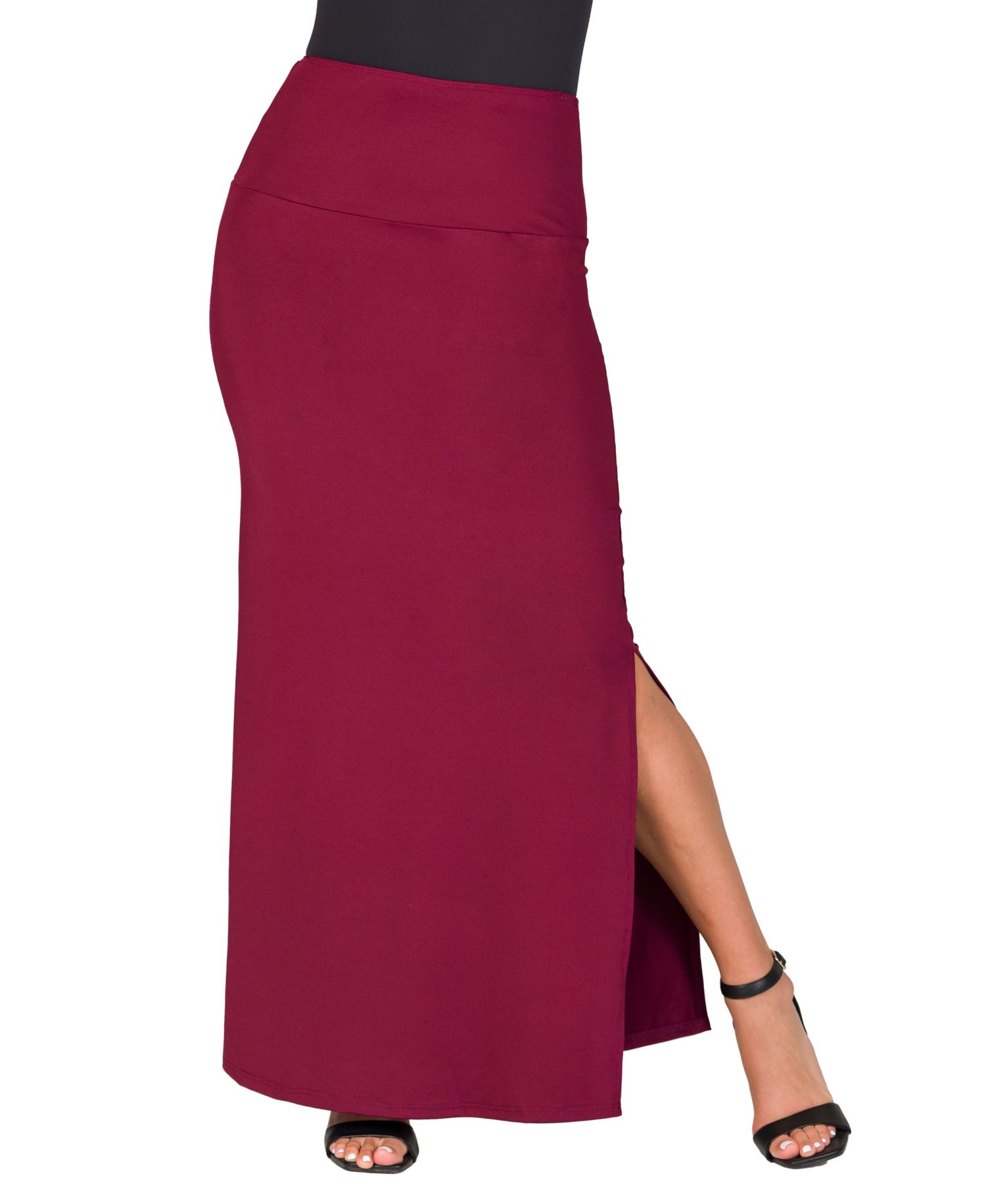 Women's Versatile Side Slit Elastic Waist Maxi Skirt