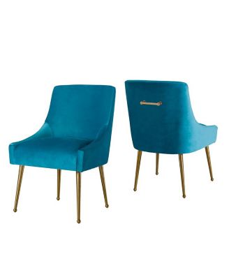 Velvet Dining Chair with Pulling Handle and Adjustable Foot Nails(Set of 2)