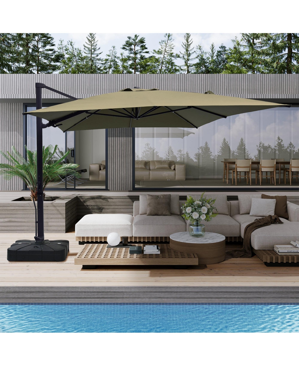 Boyel Living ft. 360° Rotation Outdoor Patio Cantilever Umbrella with Base