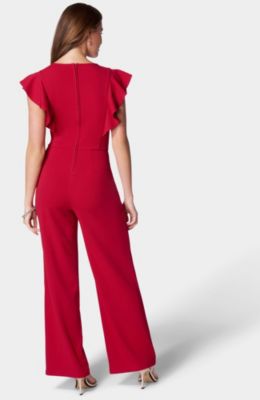 Women's Scuba Crepe Jumpsuit With Ruffle Sleeve