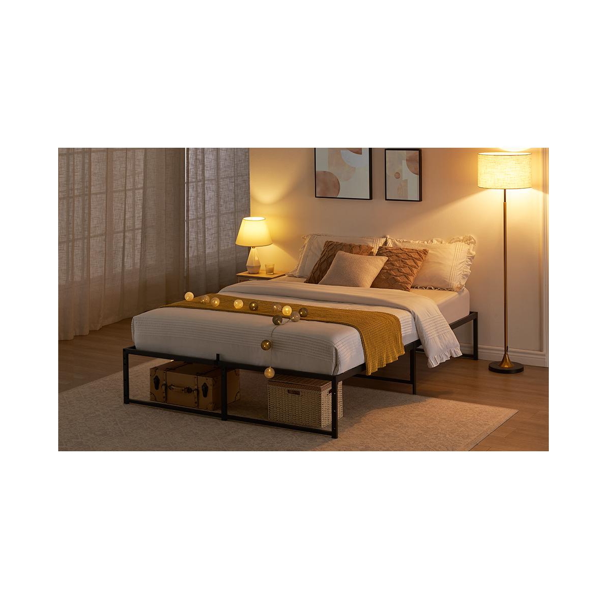 gaomon Size Bed Frame Platform, Metal Bed Mattress Frame with 3 in 1 Steel Support Ultra Sturdy, 14 inch No Box Spring Needed Easy to Asse