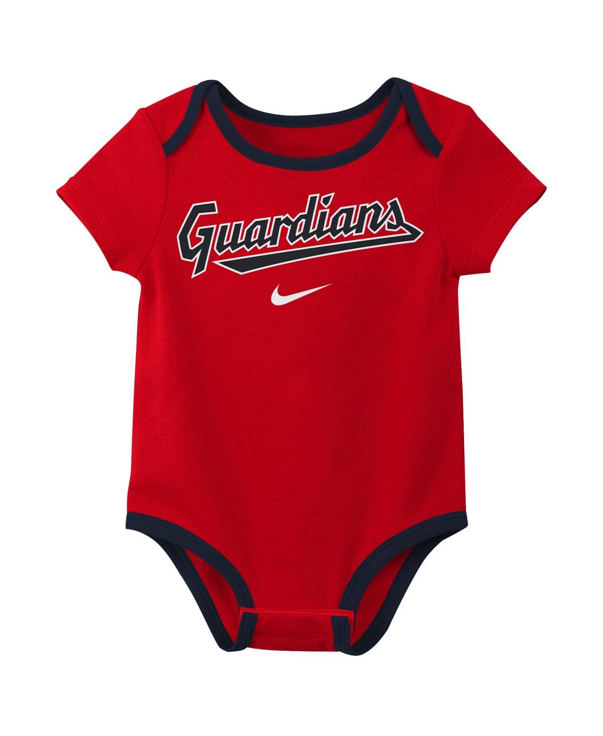 Nike Baby Boys And Girls Cleveland Guardians Three-pack Bodysuit Set In Navy,red,gray