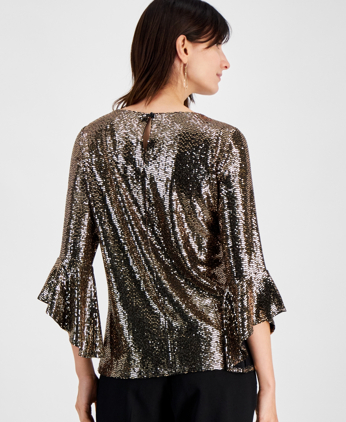 Kasper Women's Shimmer-Dot 3/4-Sleeve Blouse, Regular and Petite Sizes -Gold