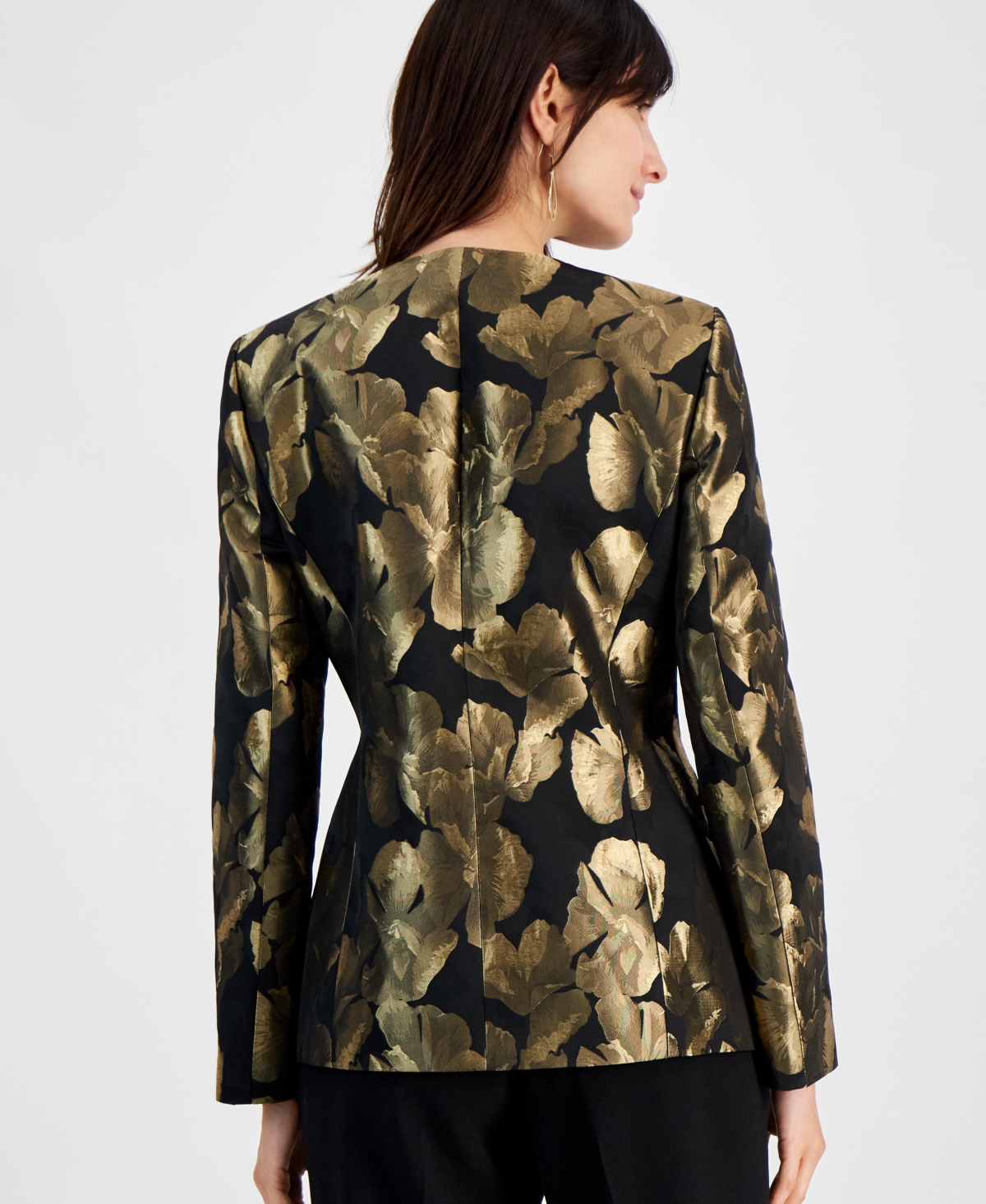 Kasper Women's Metallic Jacquard Collarless Jacket, Regular and Petite Sizes -Gold