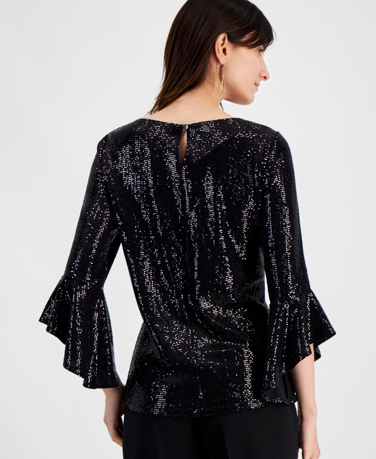 Kasper Kasper Women's Shimmer-Dot 3/4-Sleeve Blouse -Black
